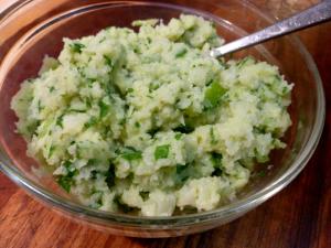 Cauliflower with greens, masquerading as mashed potato