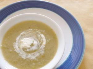 Celery and leek soup, finished with a dash of cashew cream